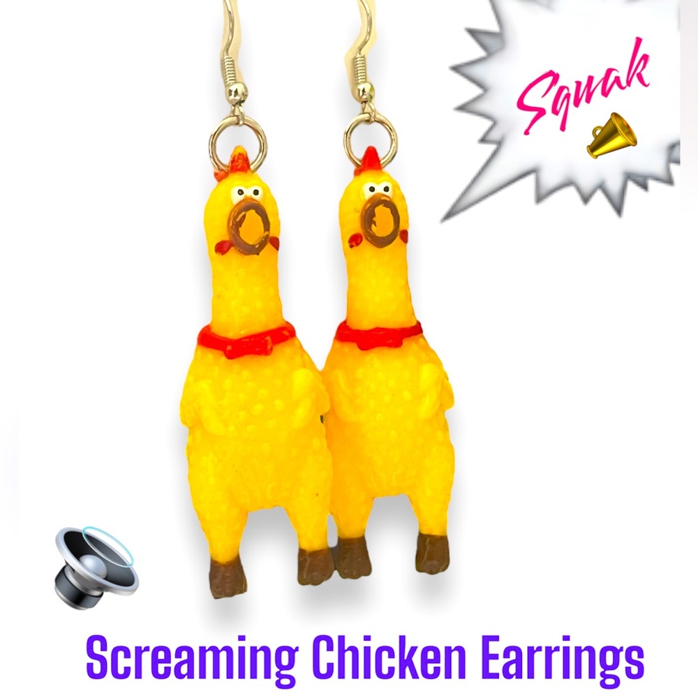 Screaming Rubber Chicken 🐓 Earrings NWT Handmade
